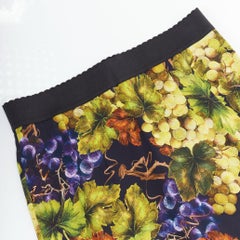 DOLCE GABBANA green floral purple grape print elastic waist pencil skirt IT48