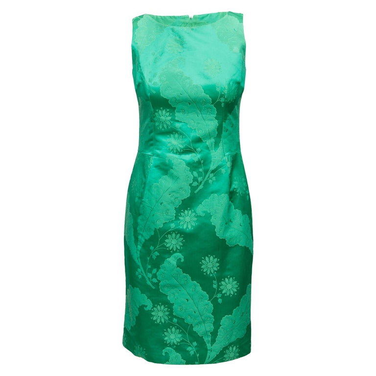 Dolce & Gabbana Green Floral Ricamo A-Line Shift Dress