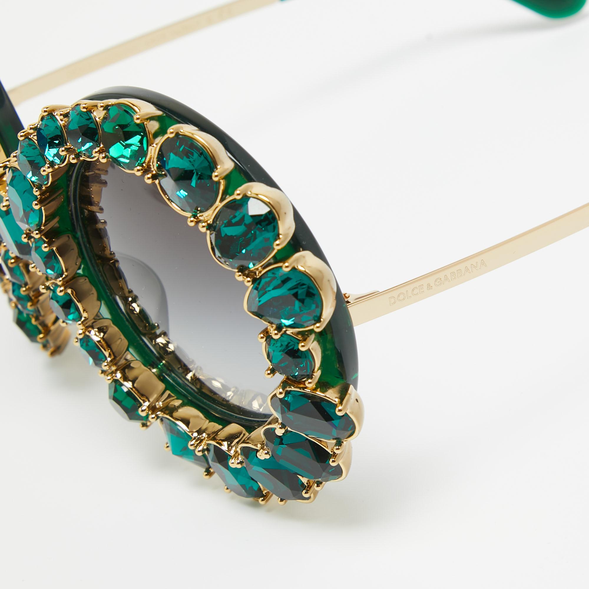 Dolce & Gabbana Green Gradient Limited Edition DG4291 Crystals Round Sunglasses In Good Condition For Sale In Dubai, Al Qouz 2