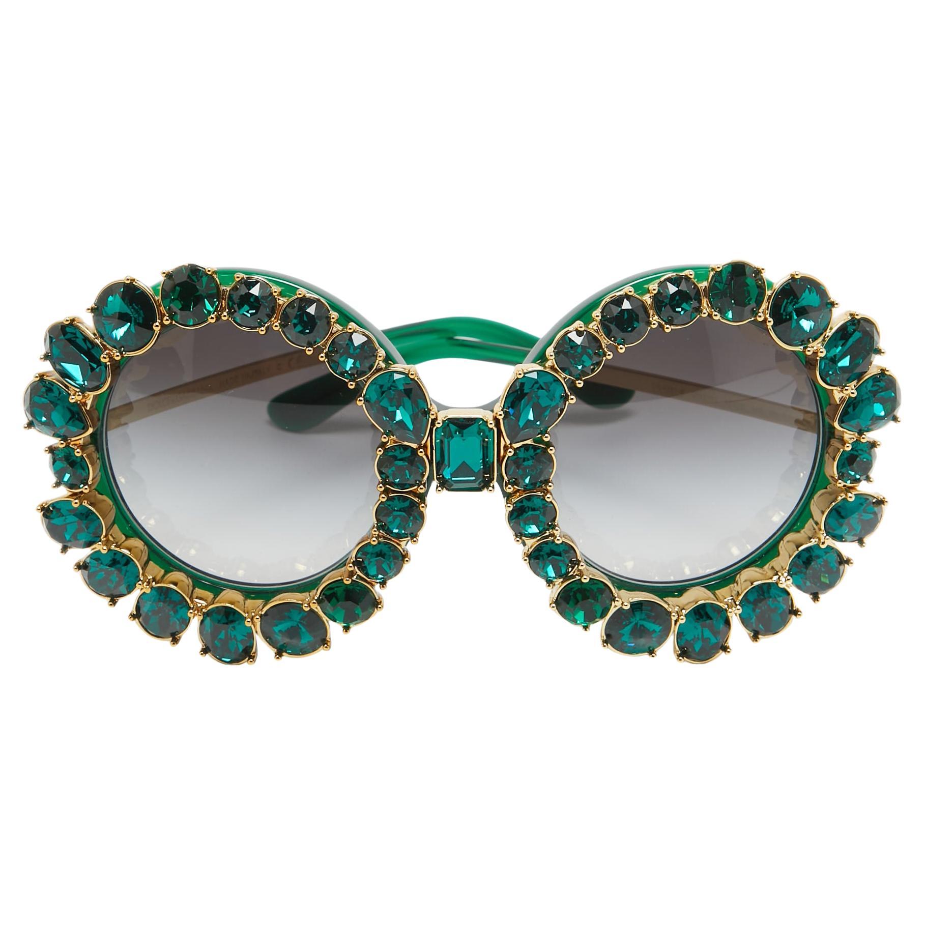 Dolce & Gabbana Green Gradient Limited Edition DG4291 Crystals Round Sunglasses For Sale