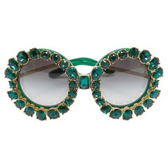 Dolce & Gabbana Grüner Gradient Limitierte Auflage DG4291 Kristalle Runde Sonnenbrille