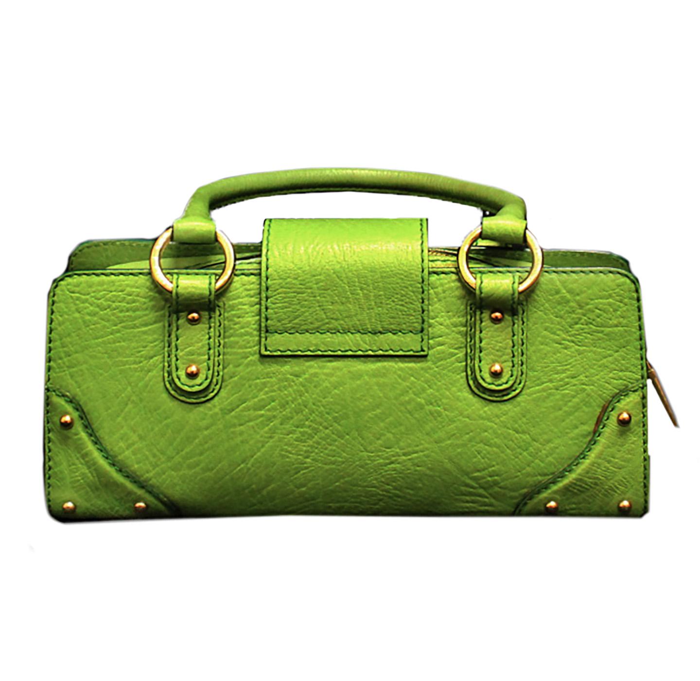 Dolce & Gabbana Green Grain Leather Top Handle Bag W/ Gold Tone Hardware In Excellent Condition In Palm Beach, FL
