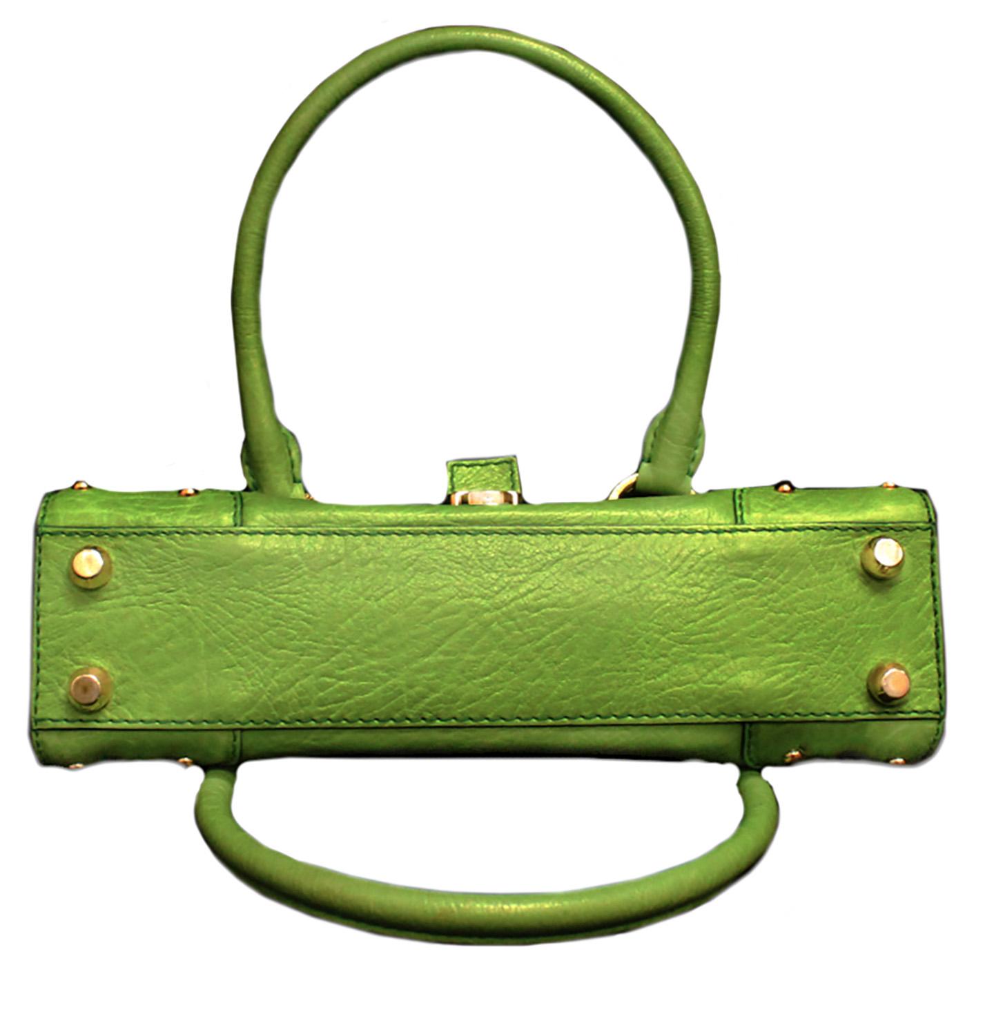 Dolce & Gabbana Green Grain Leather Top Handle Bag W/ Gold Tone Hardware 1