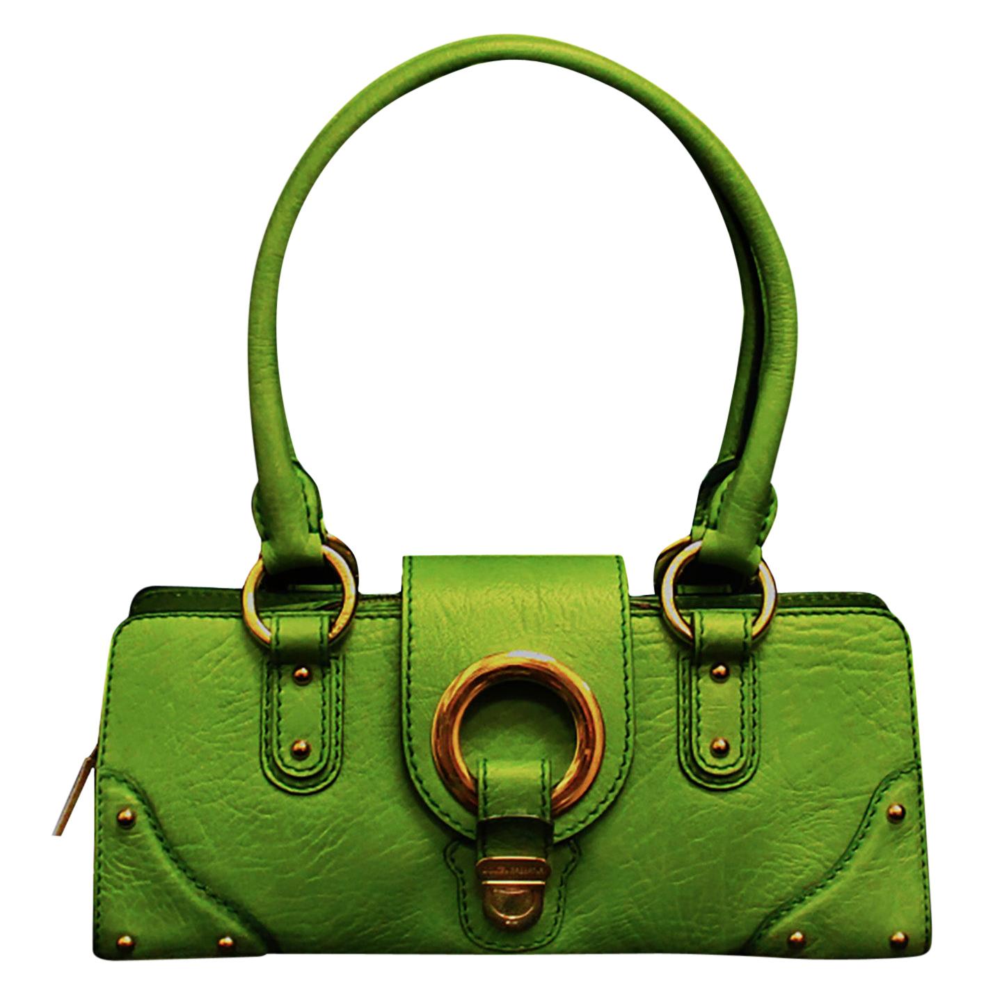 Dolce & Gabbana Green Grain Leather Top Handle Bag W/ Gold Tone Hardware