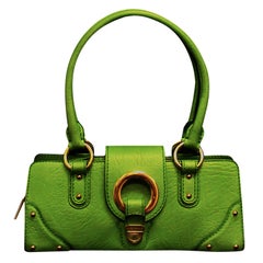 Vintage Dolce 
Gabbana Green Grain Leather Top Handle Bag W/ Gold Tone Hardware