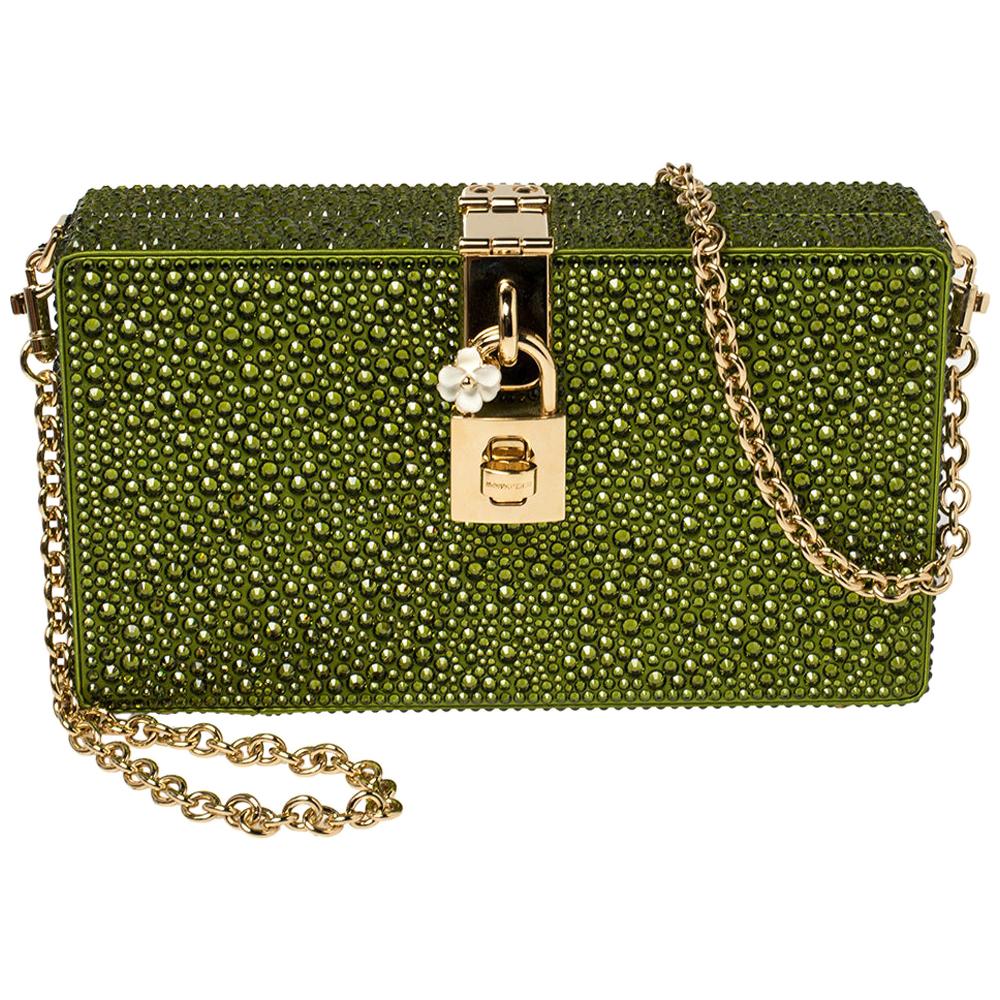 Dolce 
Gabbana Grün Hitze-applizierte Strasssteine Dolce Box Kette Clutch