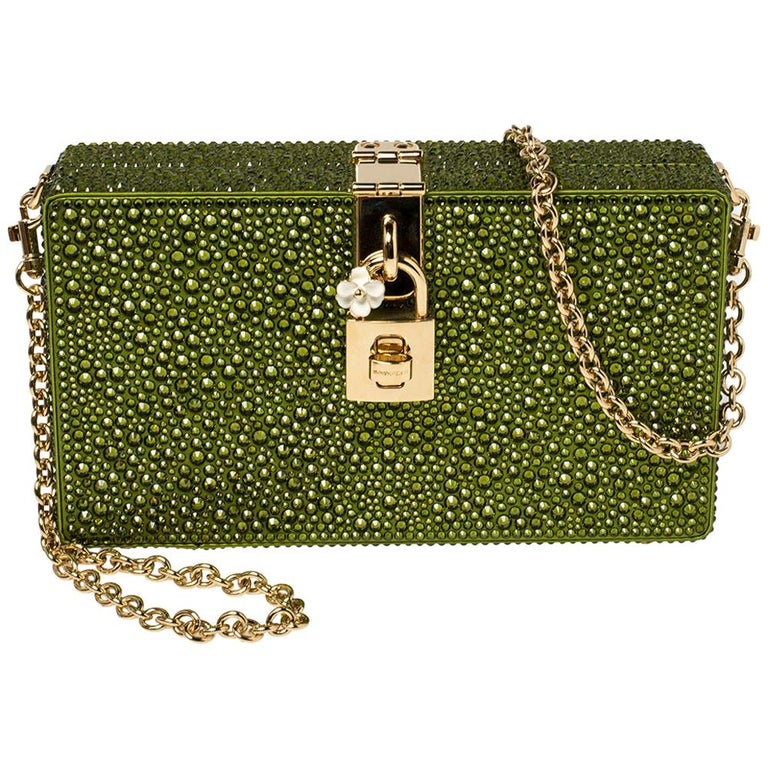 Dolce and Gabbana Green Heat-Applied Rhinestones Dolce Box Chain Clutch at  1stDibs