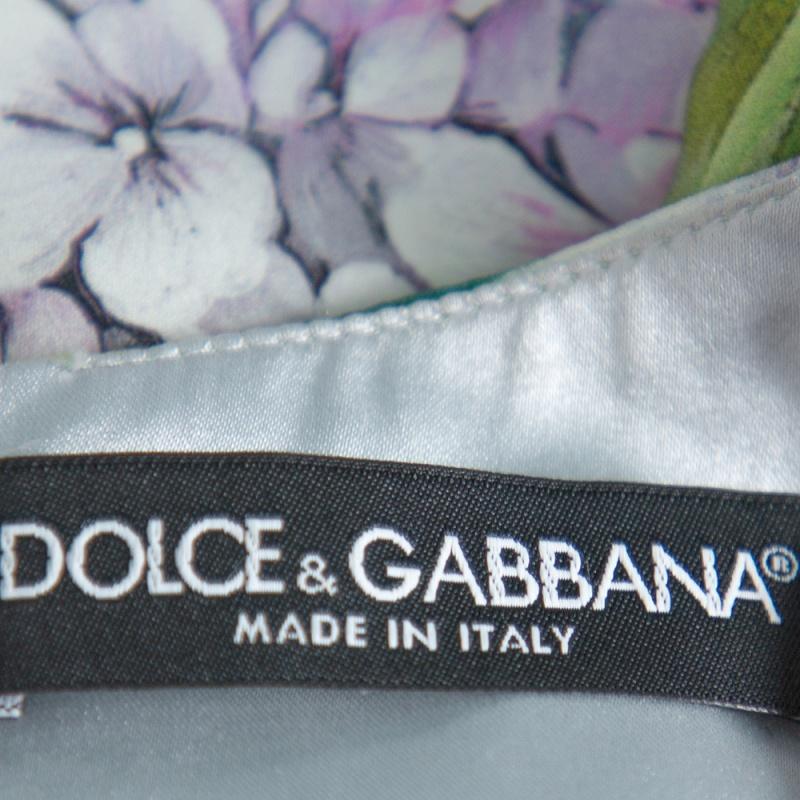 Gray Dolce & Gabbana Green Hydrangea Print Silk Shift Dress S