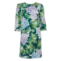 Dolce & Gabbana Green Hydrangea Print Silk Shift Dress S