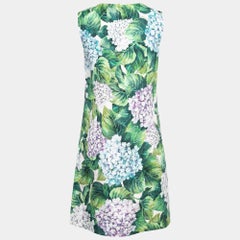 Dolce & Gabbana Green Hydrangea Printed Jacquard Shift Dress S