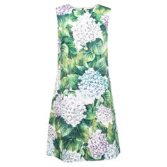 Dolce & Gabbana Green Hydrangea Printed Jacquard Shift Dress S