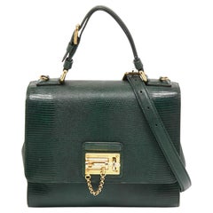 Dolce & Gabbana Green Iguana Embossed Leather Medium Miss Monica Top Handle Bag