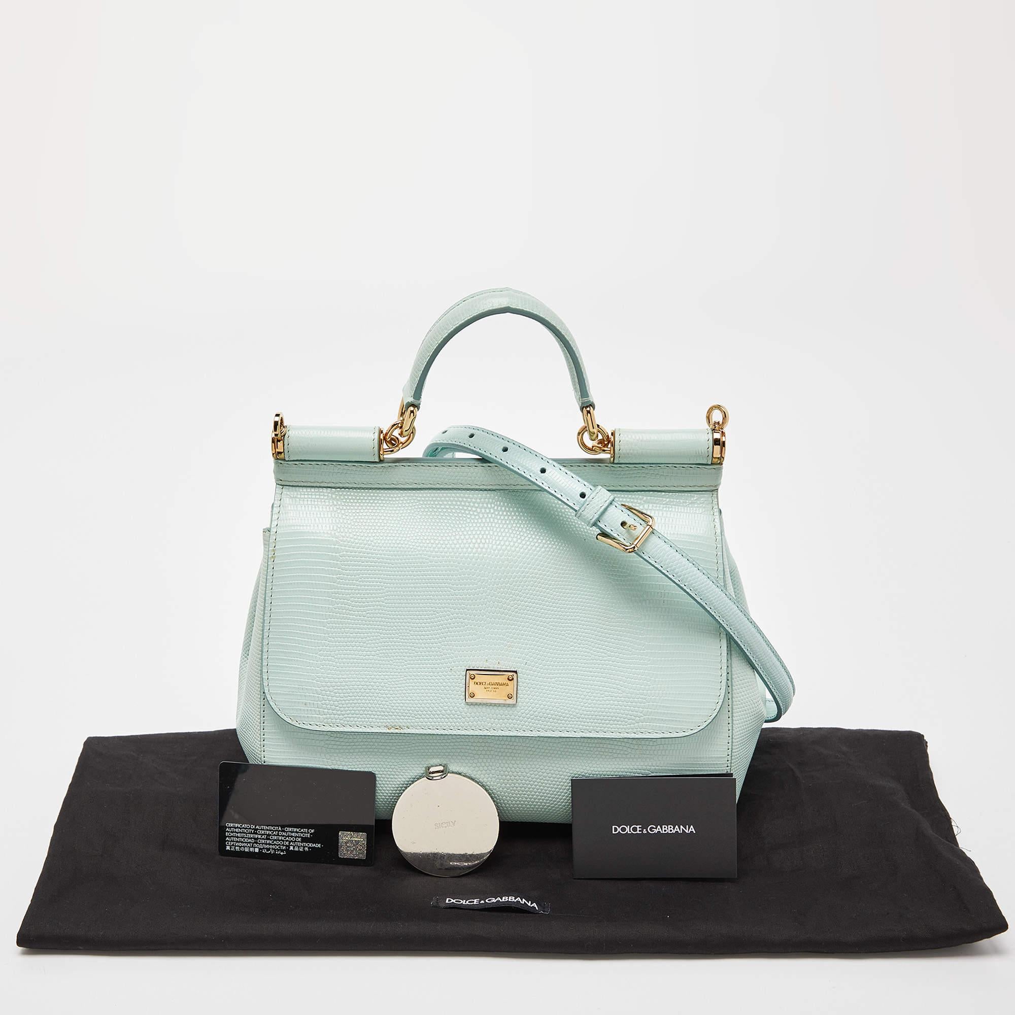Dolce & Gabbana Green Iguana Embossed Leather Medium Miss Sicily Top Handle Bag 5