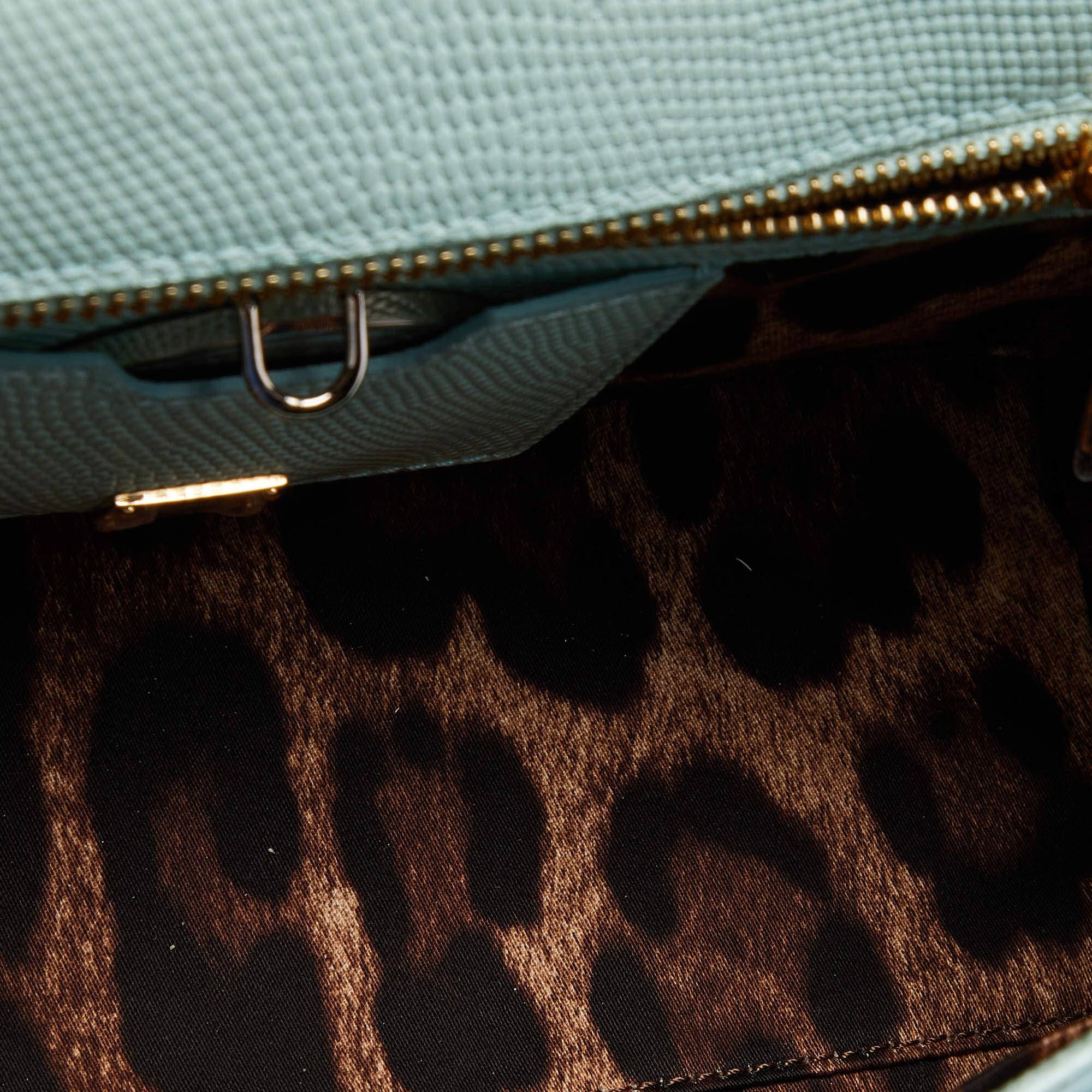 Dolce & Gabbana Green Iguana Embossed Leather Medium Miss Sicily Top Handle Bag In Good Condition In Dubai, Al Qouz 2