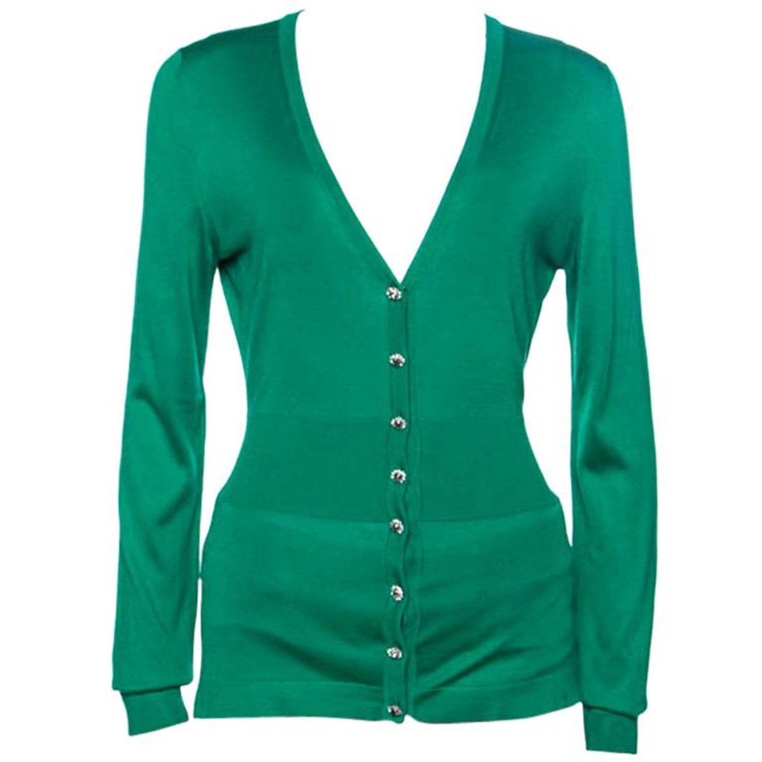 Dolce and Gabbana Green Knit Crystal Button Detail Cardigan M For Sale at  1stDibs