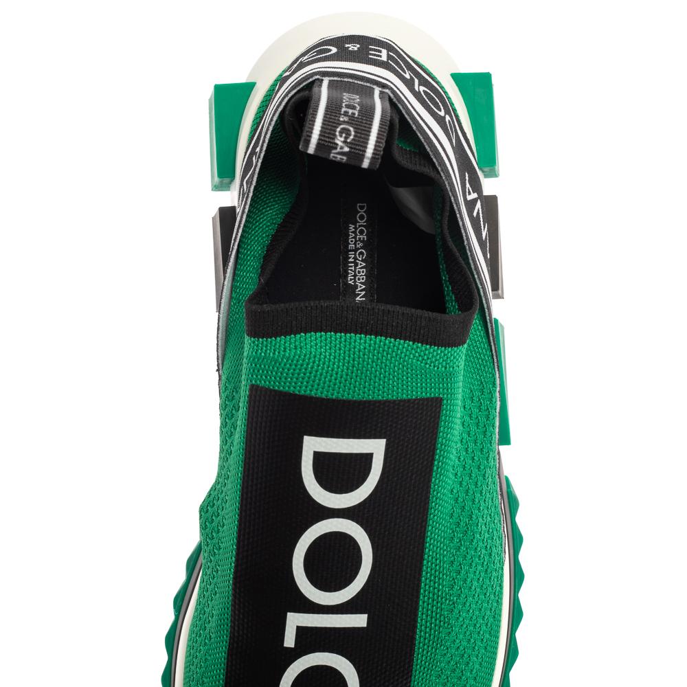 Dolce & Gabbana Green Knit Fabric Sorrento Sneakers Size 41 In New Condition In Dubai, Al Qouz 2