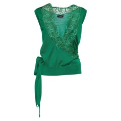 Dolce & Gabbana Green Knit & Lace Trimmed Sleeveless Wrap Cardigan M