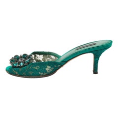 Dolce & Gabbana Green Lace and Mesh Bianca Slide Sandals Size 38