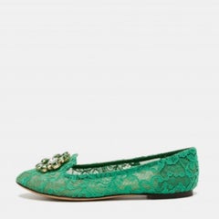 Dolce & Gabbana Grüne Taormina-Ballerinas aus Spitze mit Kristallverzierung in Taormina Größe 40