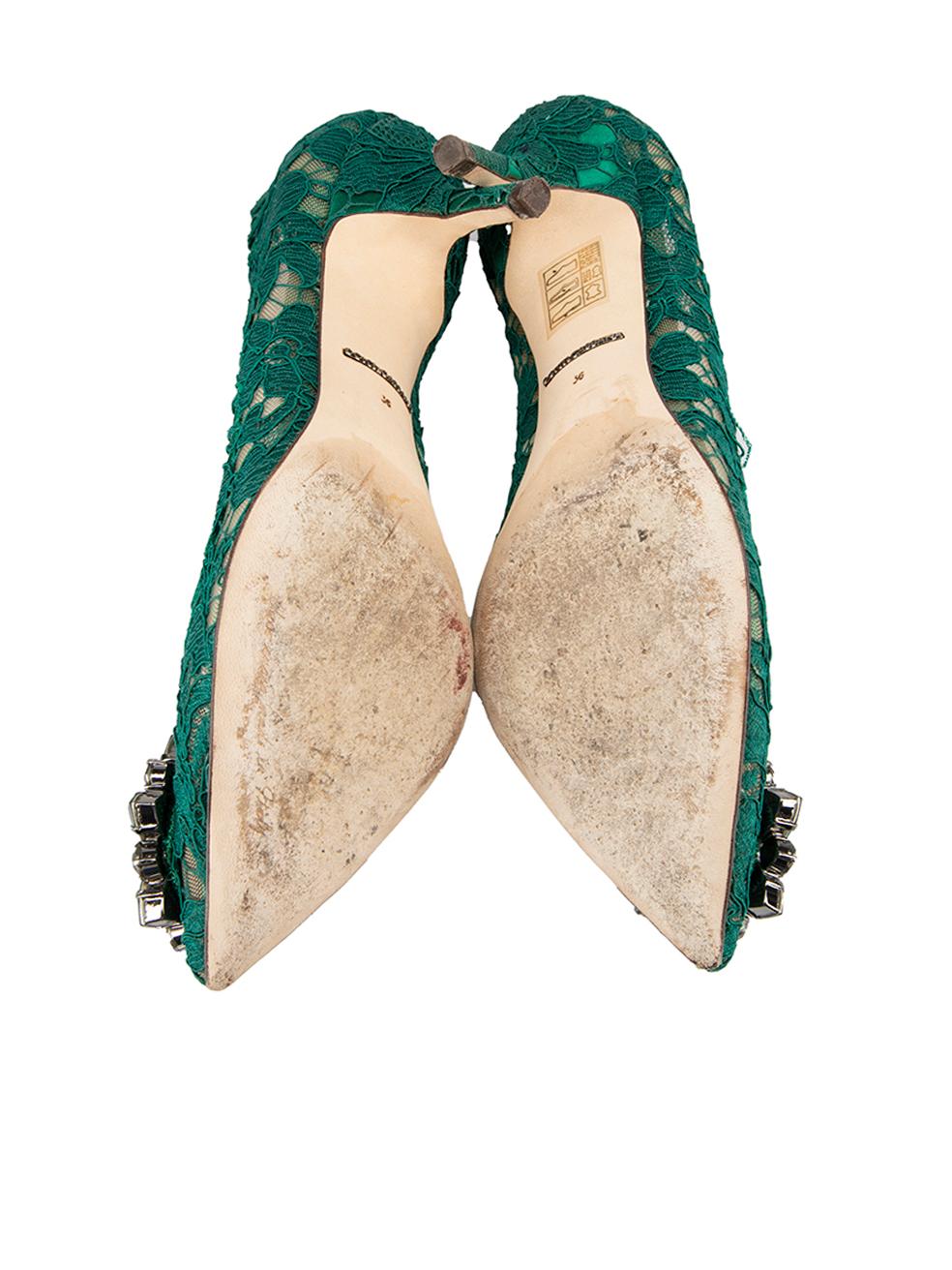 Women's Dolce & Gabbana Green Lace Jewelled Heels Size IT 36 For Sale