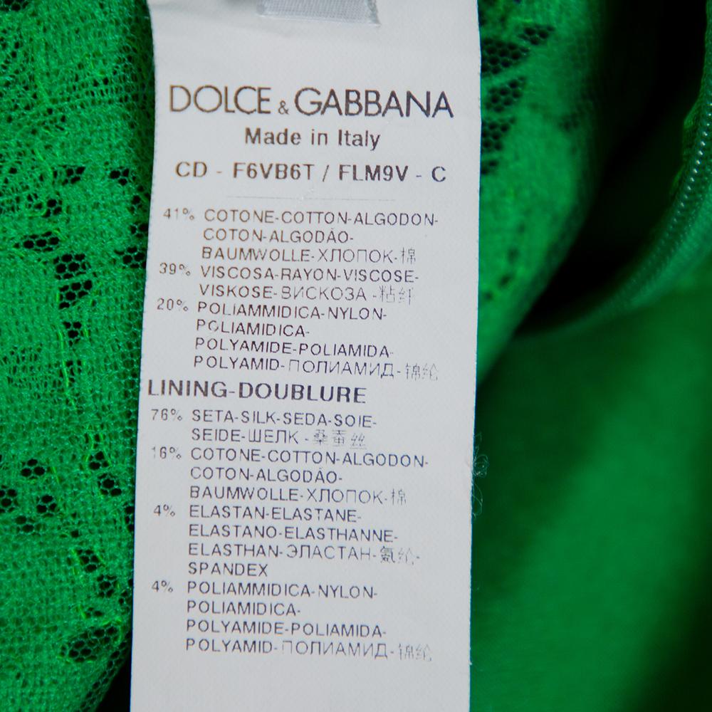 Dolce & Gabbana Green Lace Long Sleeve Midi Dress M In Good Condition In Dubai, Al Qouz 2