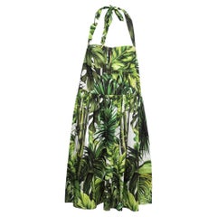 Dolce & Gabbana Green Leaf Print Cotton Midi Dress 2XL