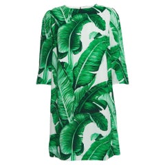Dolce & Gabbana Green Leaf Printed Crepe Mini Dress L