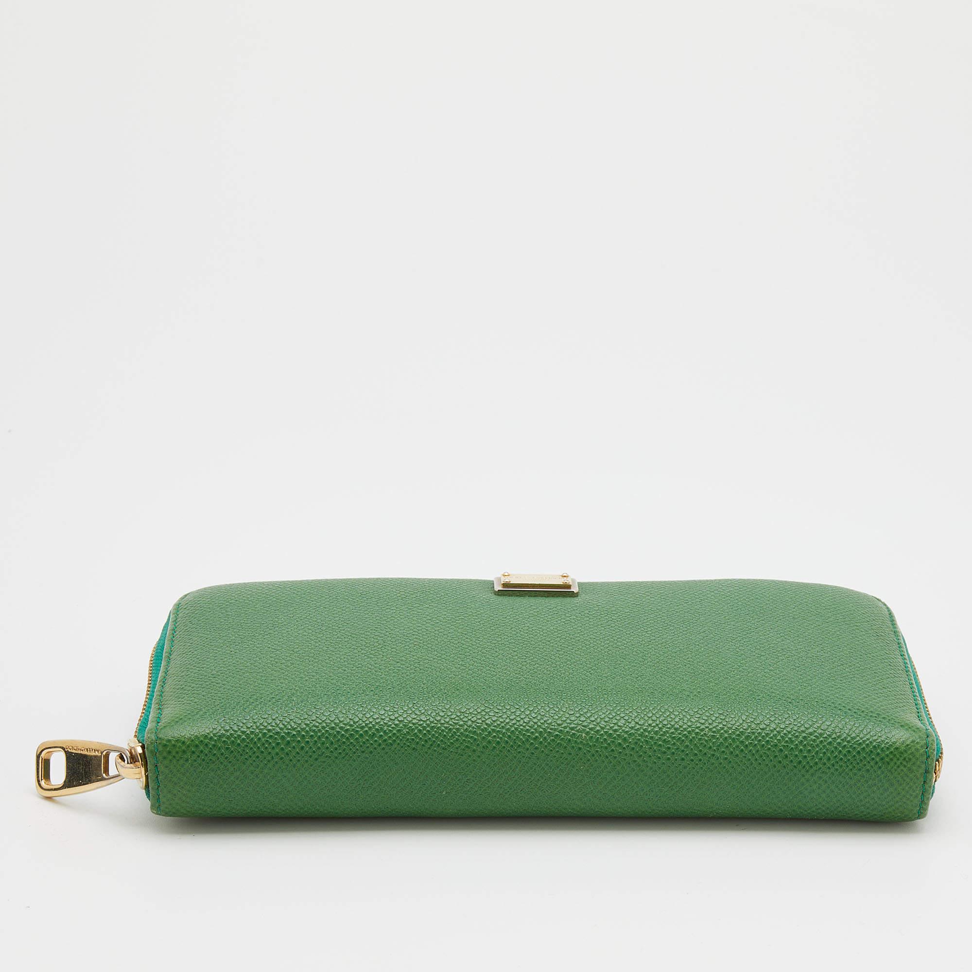 Women's Dolce & Gabbana Green Leather Continental Zip Around Wallet