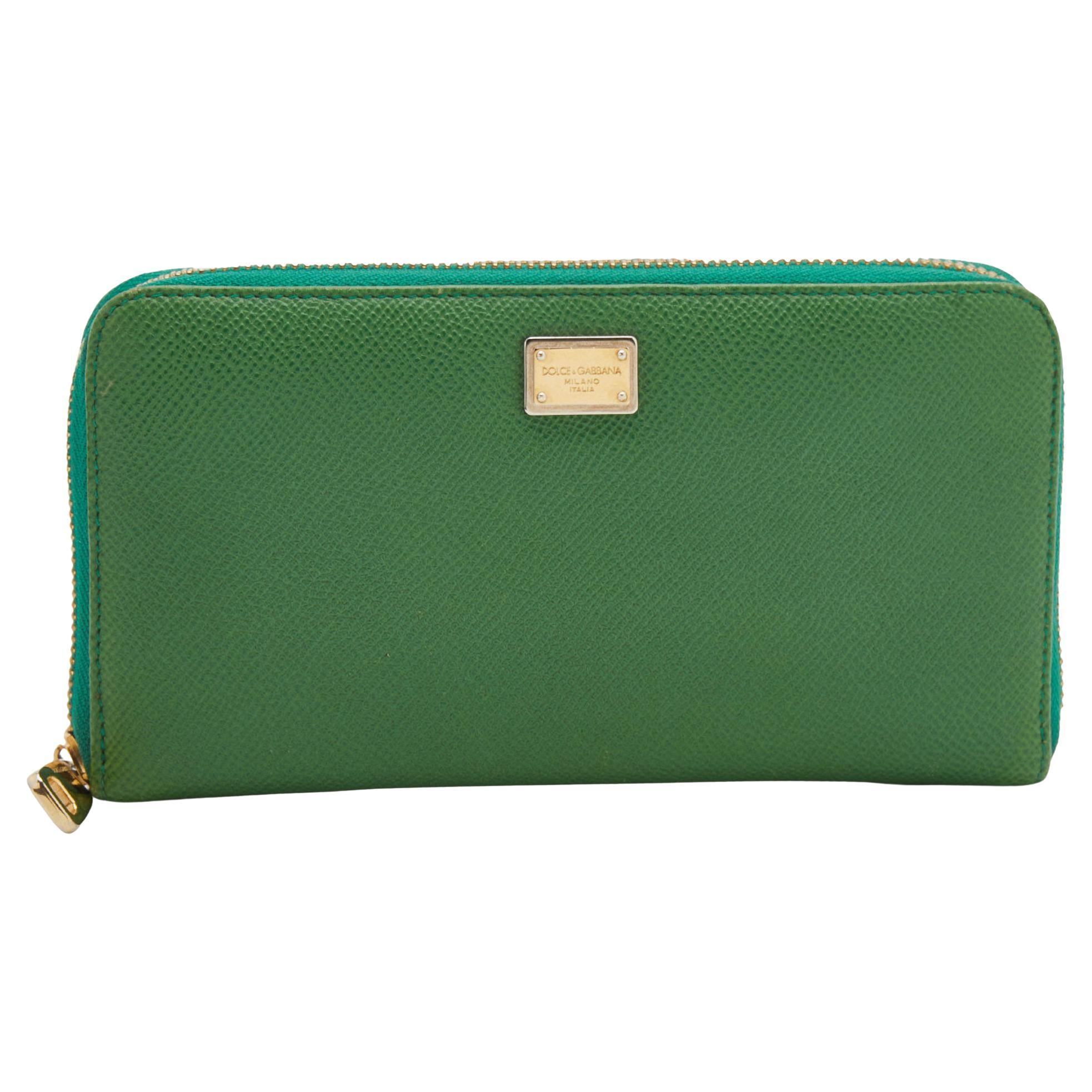 Dolce & Gabbana Green Leather Continental Zip Around Wallet