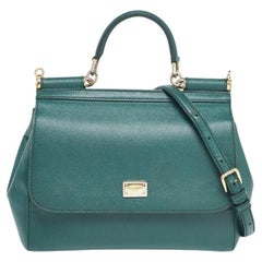 Dolce & Gabbana Green Leather Medium Miss Sicily Handle Bag