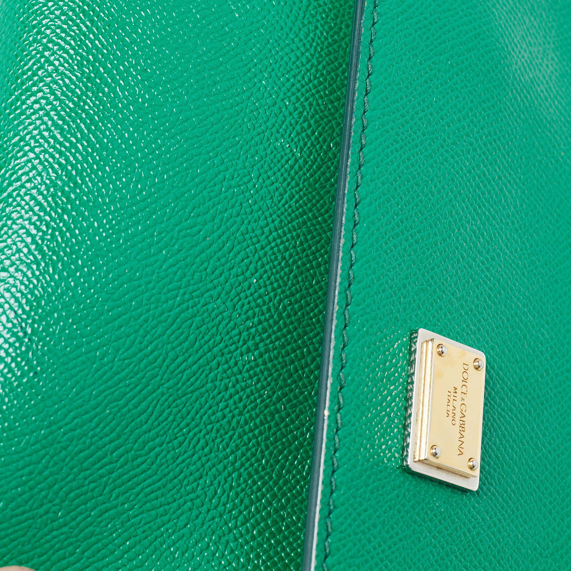 Dolce & Gabbana Green Leather Medium Miss Sicily Top Handle Bag 6