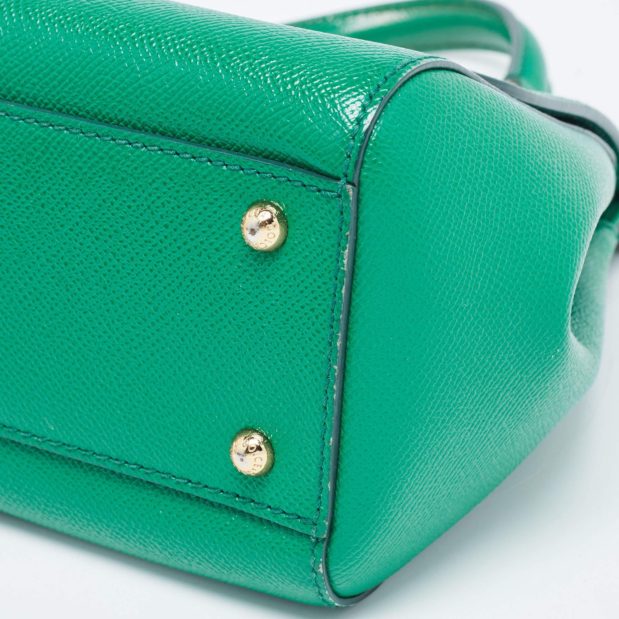 Dolce & Gabbana Green Leather Medium Miss Sicily Top Handle Bag 7