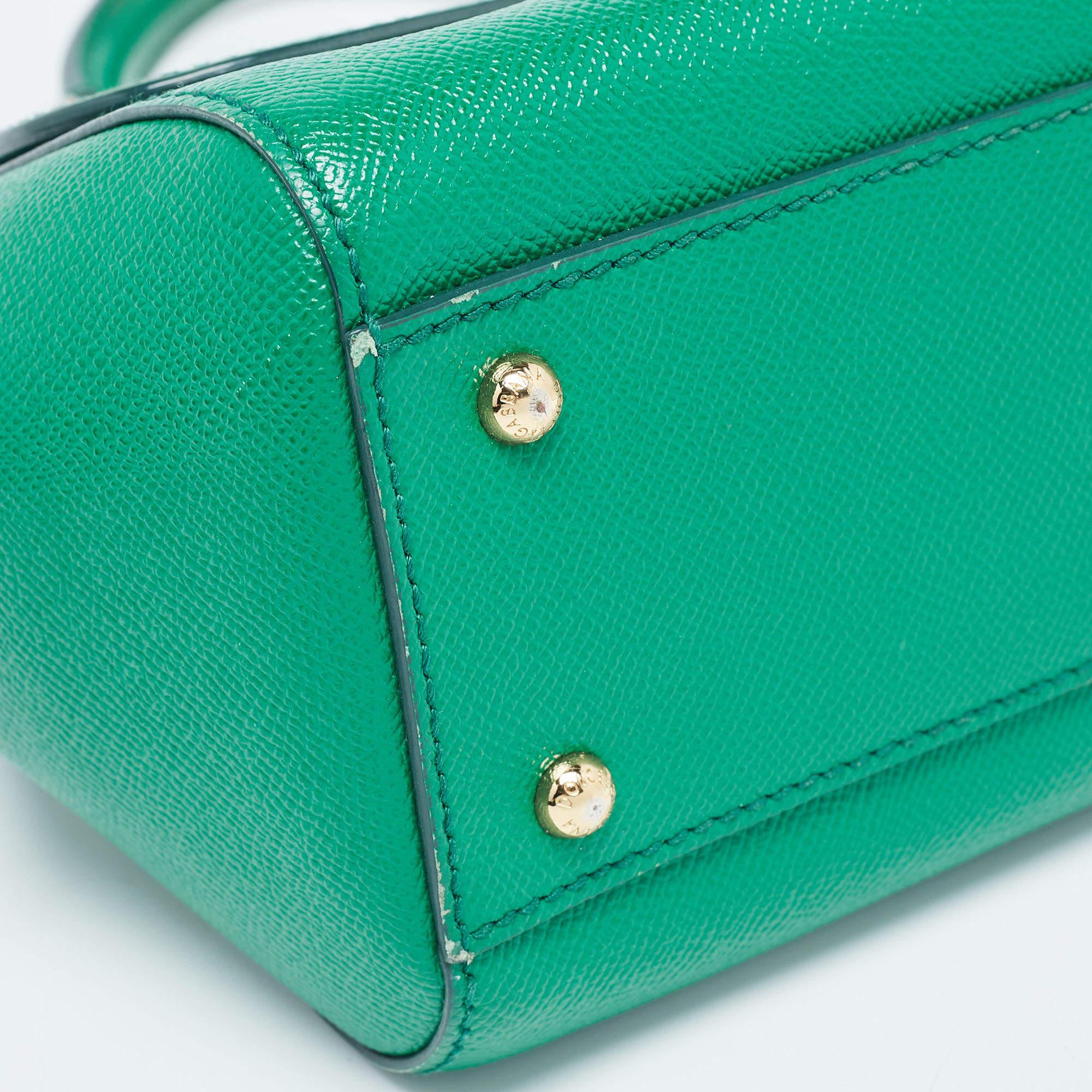 Dolce & Gabbana Green Leather Medium Miss Sicily Top Handle Bag 8