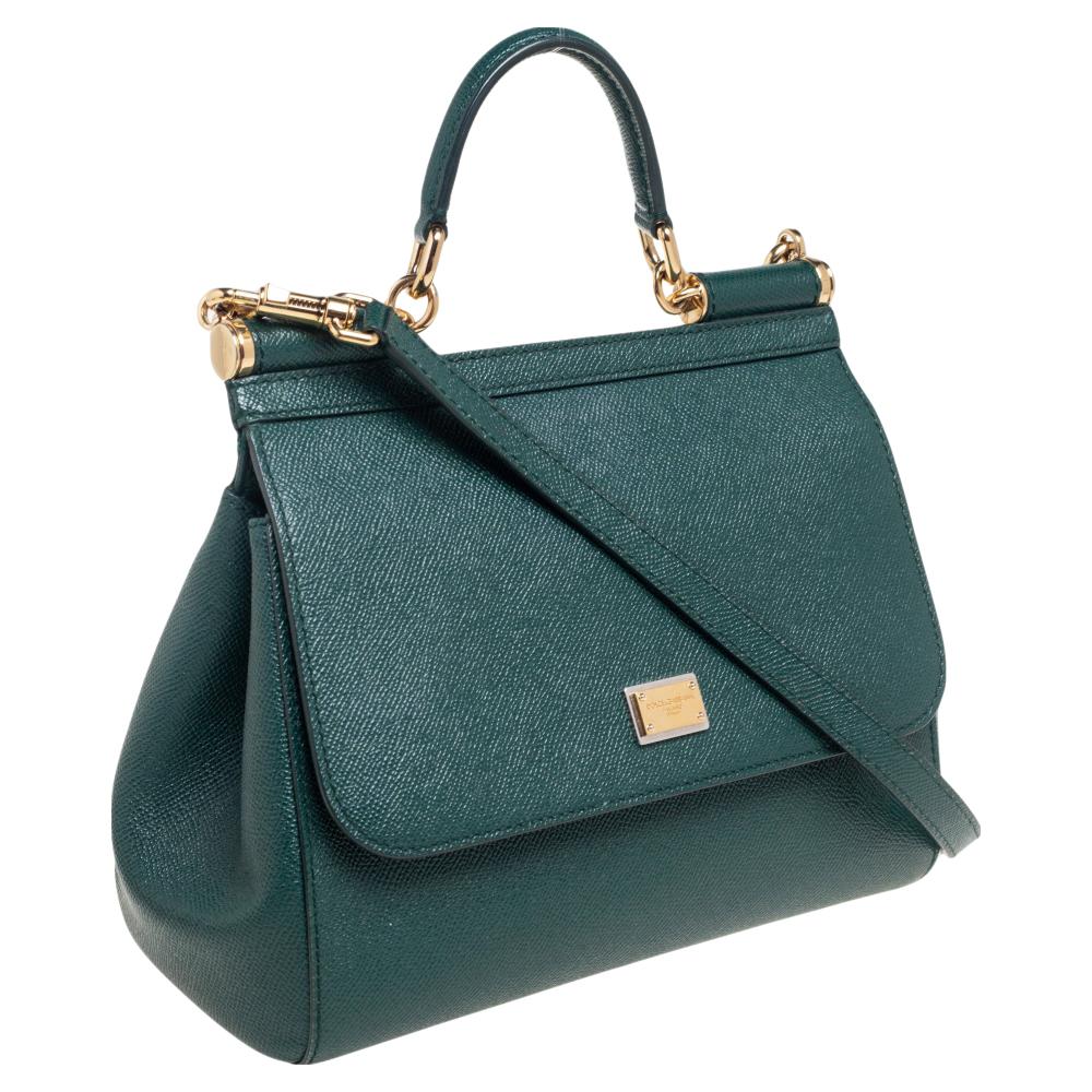 Women's Dolce & Gabbana Green Leather Medium Miss Sicily Top Handle Bag