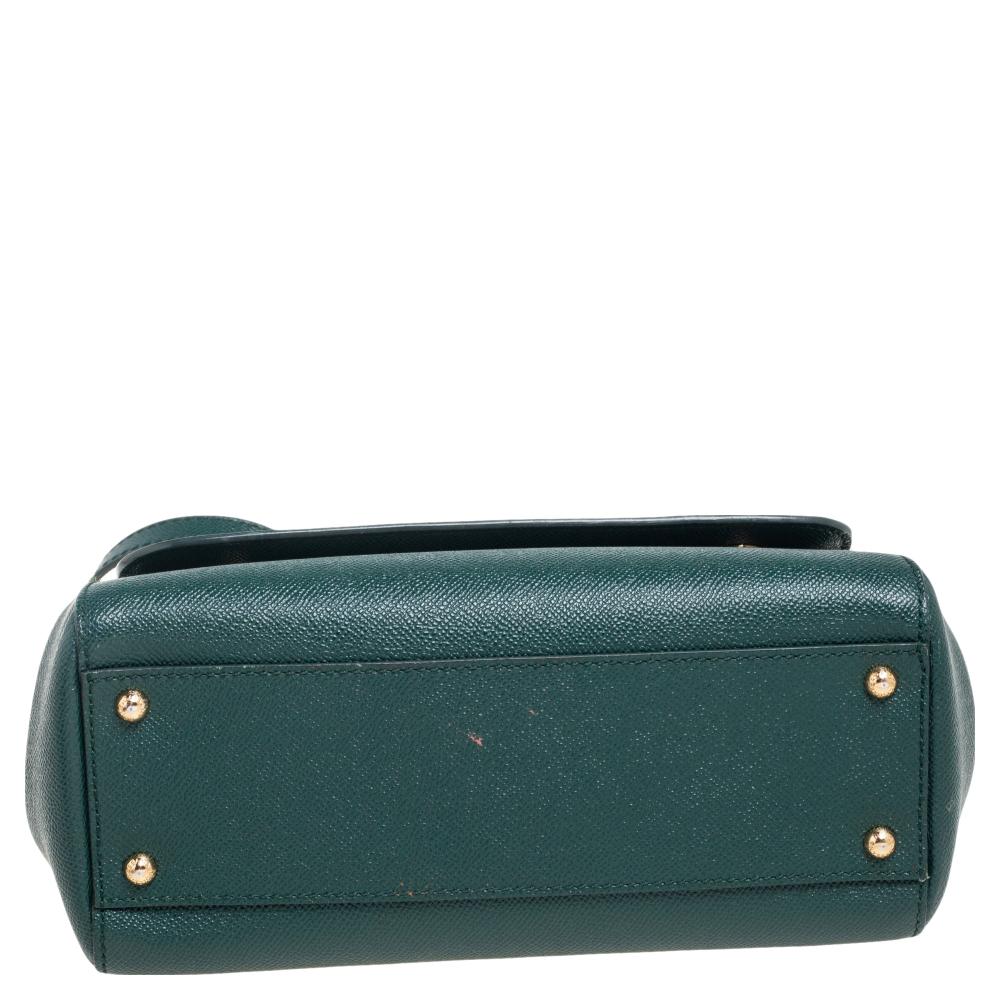 Dolce & Gabbana Green Leather Medium Miss Sicily Top Handle Bag 1