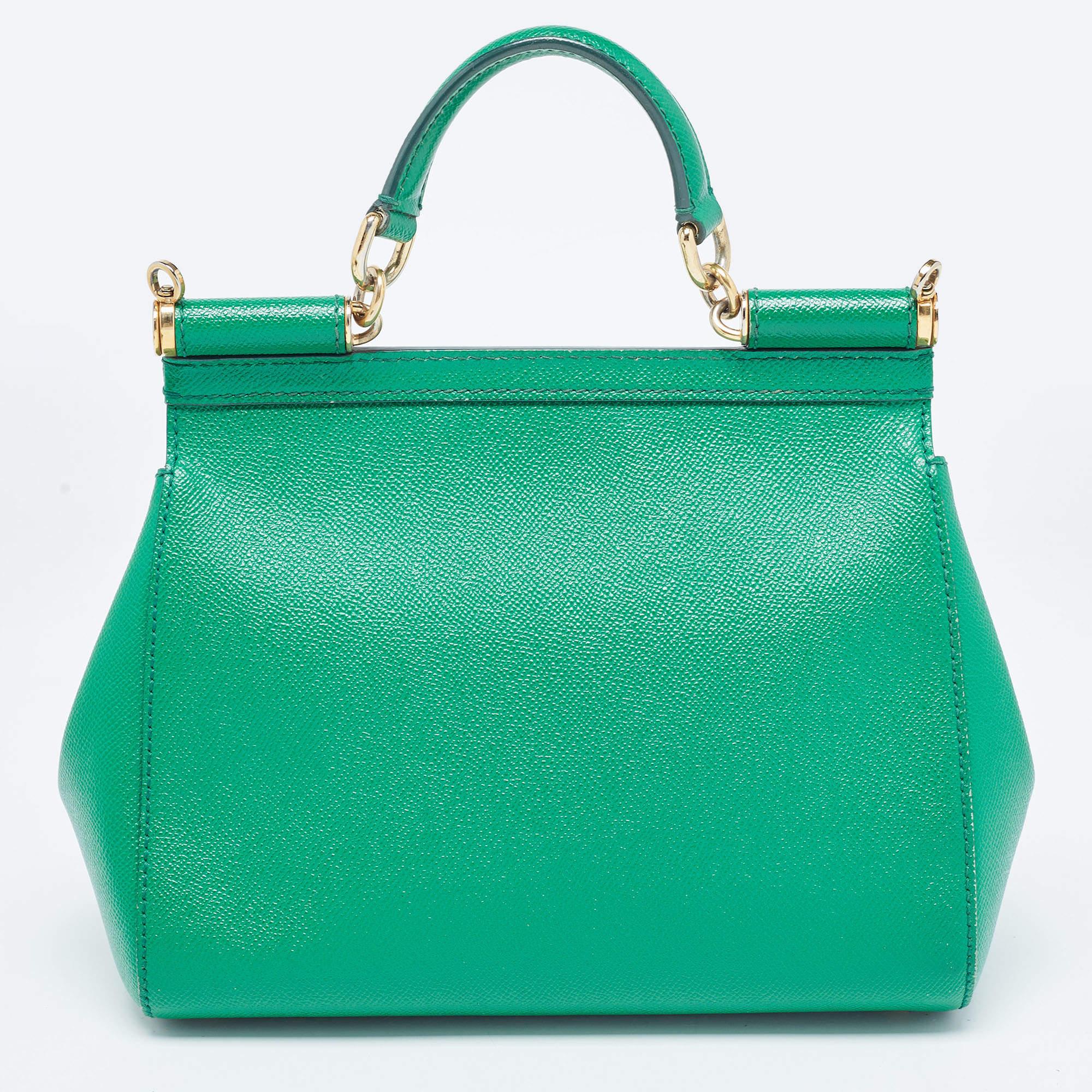 Dolce & Gabbana Green Leather Medium Miss Sicily Top Handle Bag 2