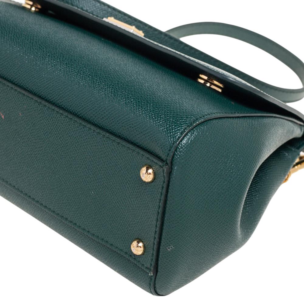Dolce & Gabbana Green Leather Medium Miss Sicily Top Handle Bag 3