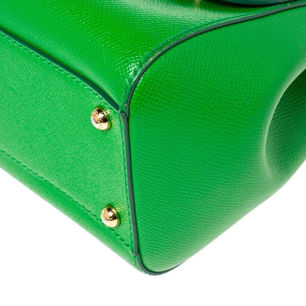 Dolce & Gabbana Green Leather Medium Miss Sicily Top Handle Bag 1