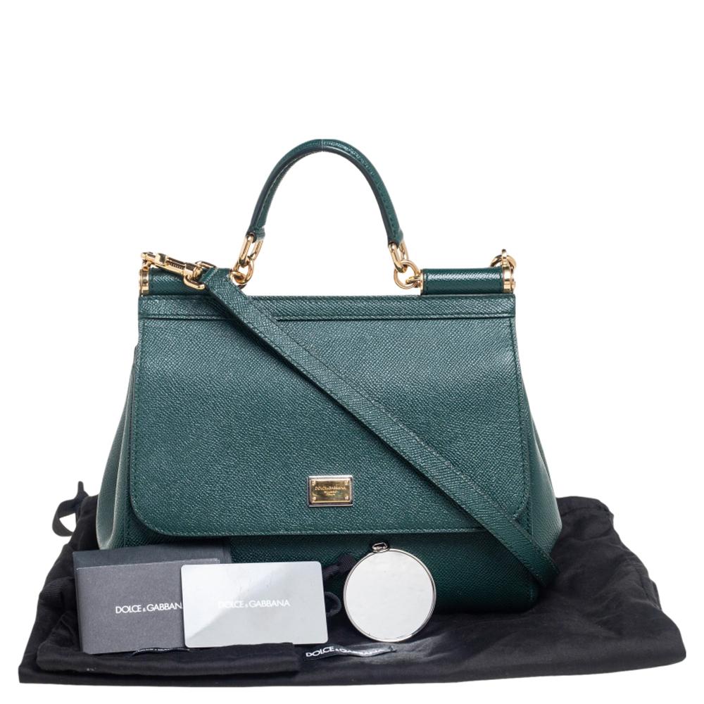 Dolce & Gabbana Green Leather Medium Miss Sicily Top Handle Bag 4