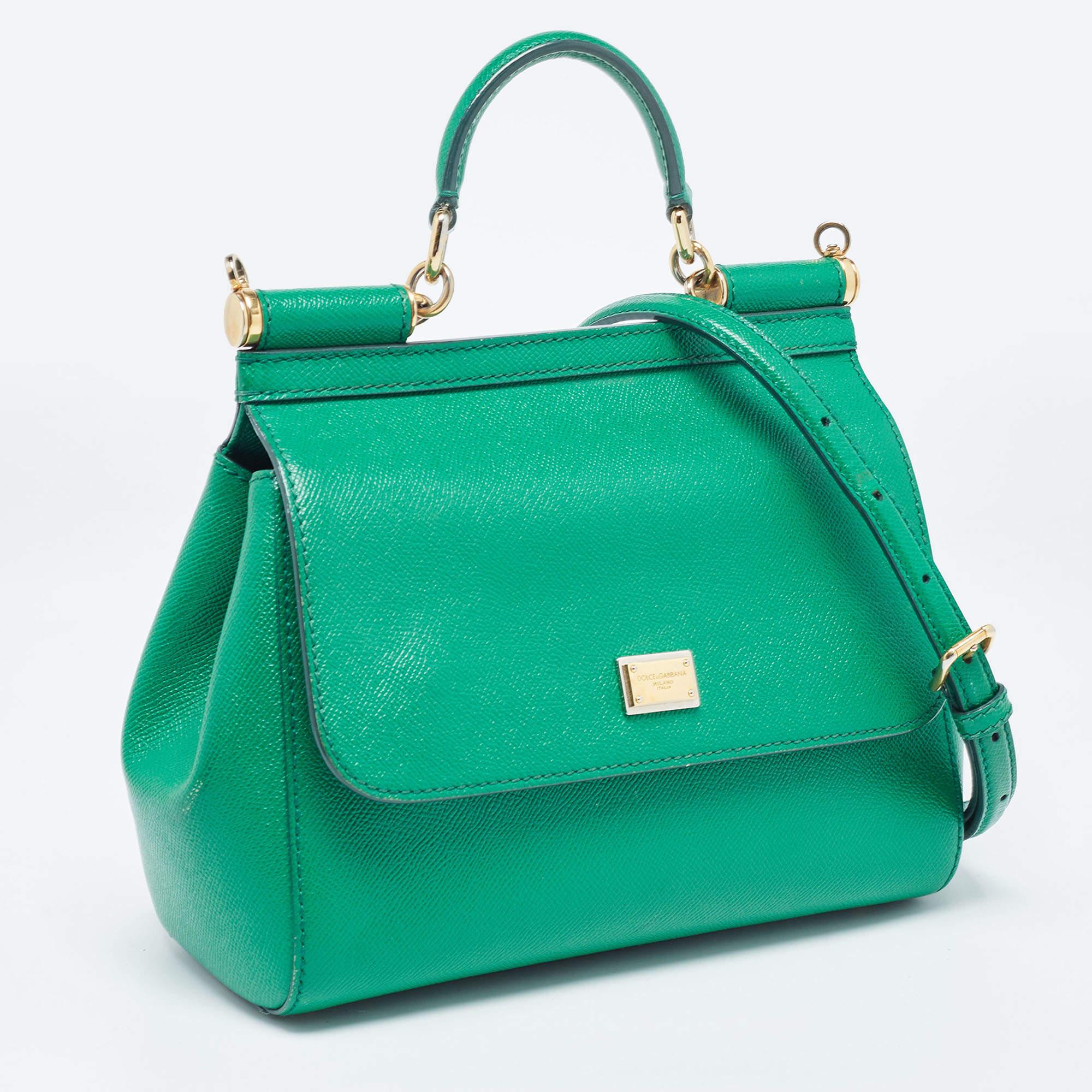 Dolce & Gabbana Green Leather Medium Miss Sicily Top Handle Bag 4
