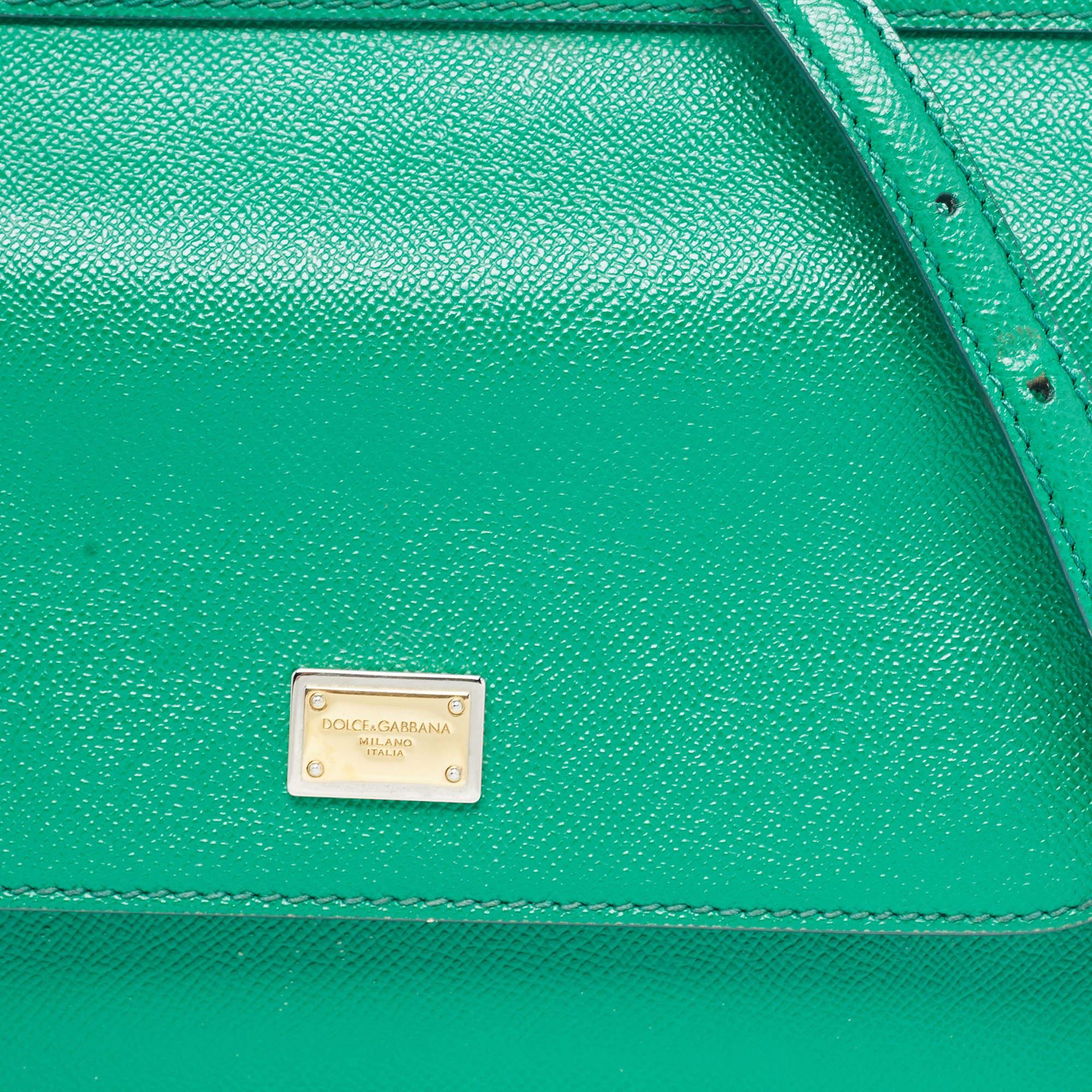 Dolce & Gabbana Green Leather Medium Miss Sicily Top Handle Bag 5