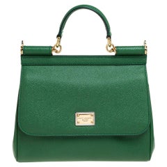 Dolce & Gabbana Green Leather Medium Miss Sicily Top Handle Bag