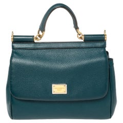 Dolce & Gabbana Green Leather Medium Miss Sicily Top Handle Bag