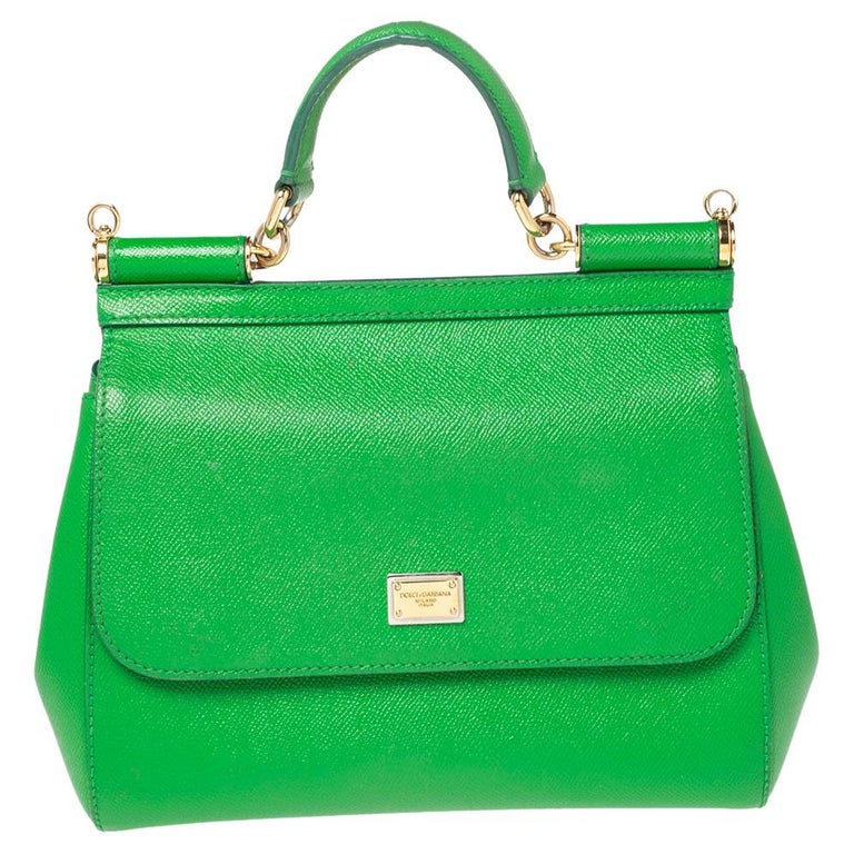Dolce and Gabbana Green Leather Medium Miss Sicily Top Handle Bag