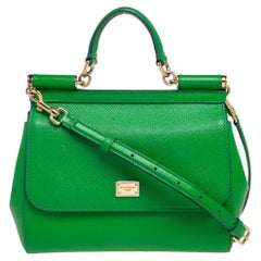 Dolce & Gabbana Green Leather Medium Miss Sicily Top Handle Bag