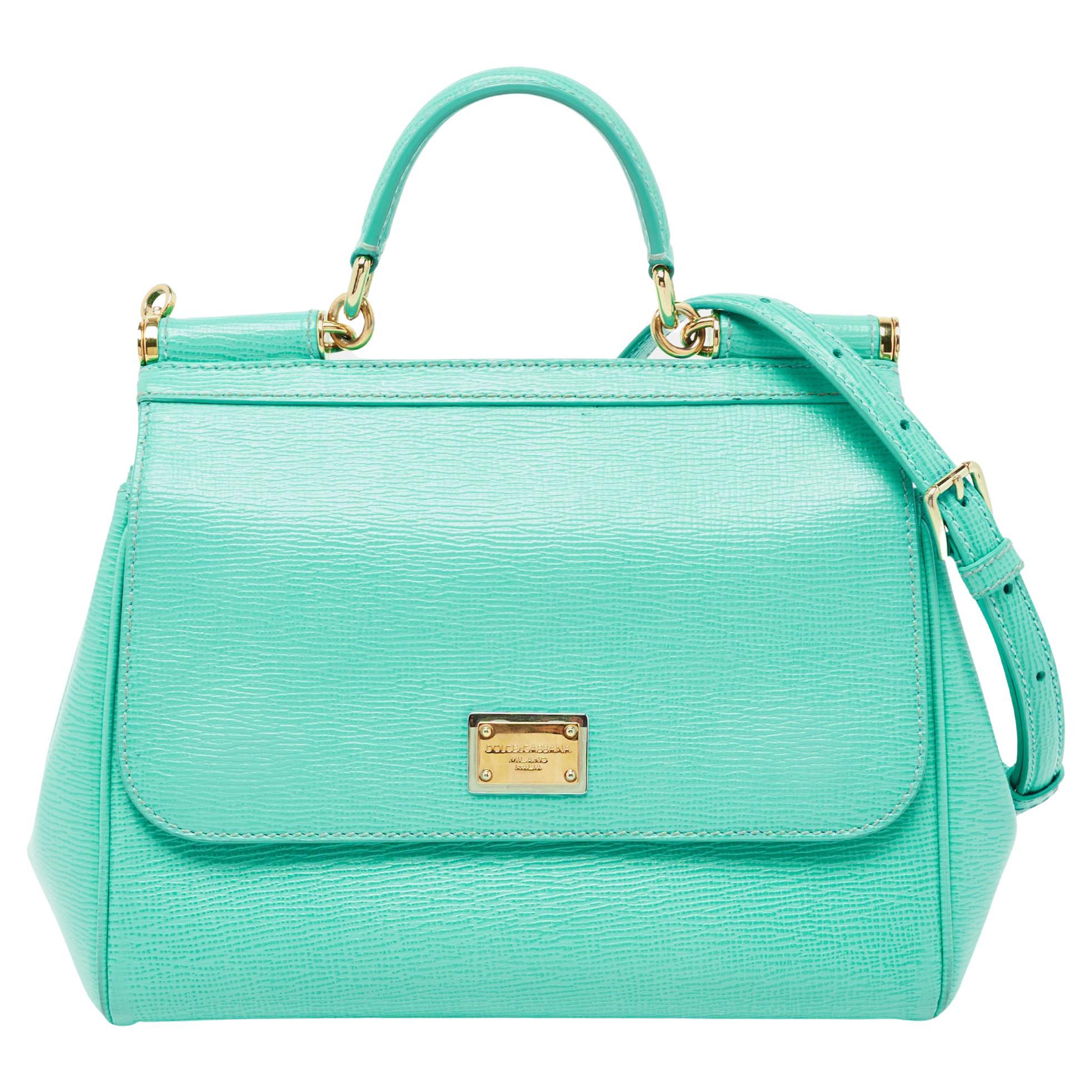 Dolce and Gabbana Green Dauphine Leather Medium Miss Sicily Top Handle ...