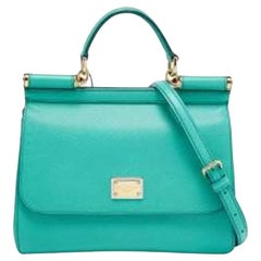 Dolce & Gabbana Green Leather Medium Miss Sicily Top Handle Bags