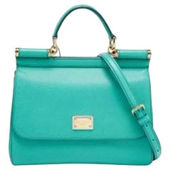 Dolce 
Gabbana Green Leather Medium Miss Sicily Top Handle Bags