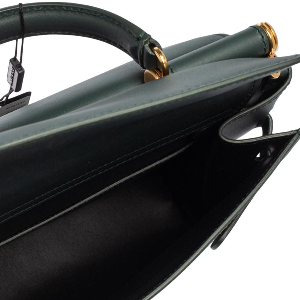 Black Dolce & Gabbana Green Leather Medium Sicily 62 Top Handle Bag