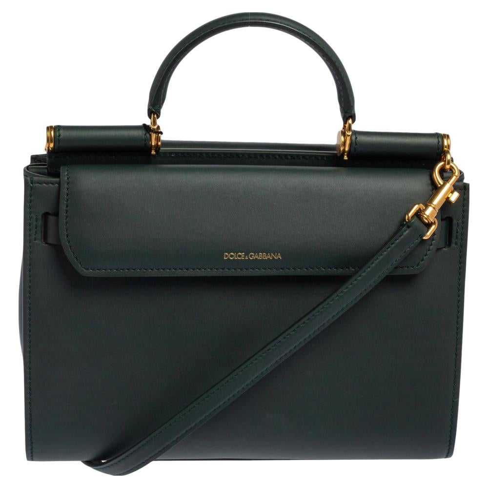 Dolce & Gabbana Green Leather Medium Sicily 62 Top Handle Bag